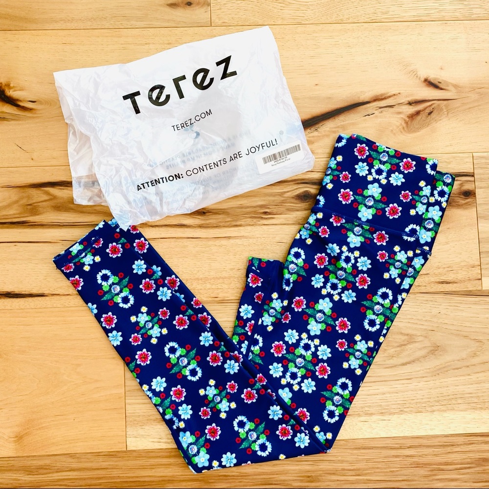 Terez Navy Floral Dream Super-High Band Leggings XS - Picture 9 of 13